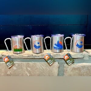 NWT 4 Ozark Trail Adventure Design Stainless Steel Mugs w/Lids Carabine handle
